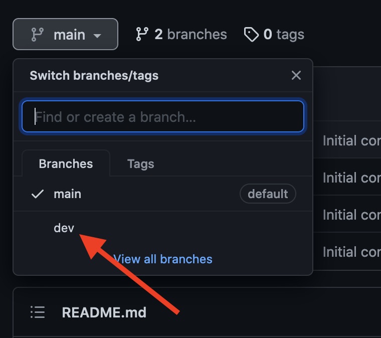 Select dev branch